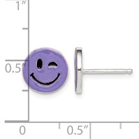 Sterling Silver Purple Enamel Winking Smiley Face Post Earrings view 4