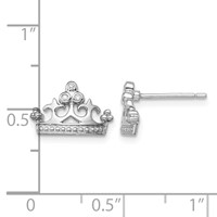 Sterling Silver Rhodium-plated CZ Crown Post Earrings view 4