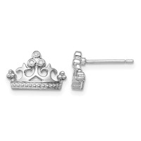 Sterling Silver Rhodium-plated CZ Crown Post Earrings view 1