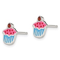 Sterling Silver Polished Enamel Garnet Cupcake Post Earrings view 2