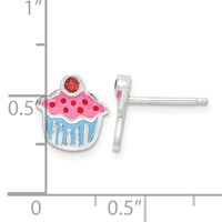 Sterling Silver Polished Enamel Garnet Cupcake Post Earrings view 4