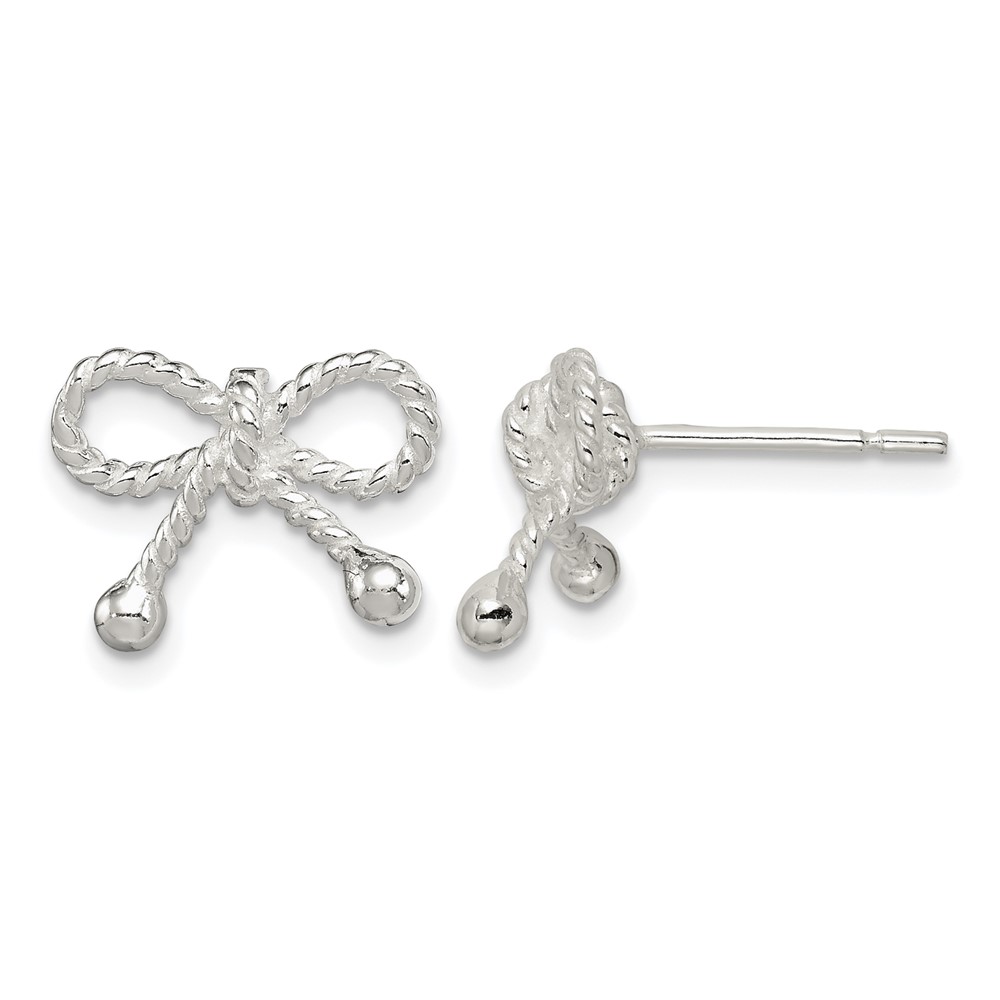 Sterling Silver Polished and Textured Bow Post Earrings