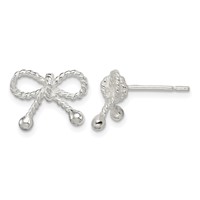 Sterling Silver Polished and Textured Bow Post Earrings view 1