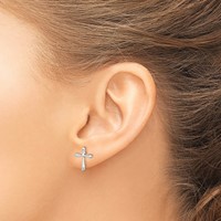 Sterling Silver Polished Diamond Cross Post Earrings view 3