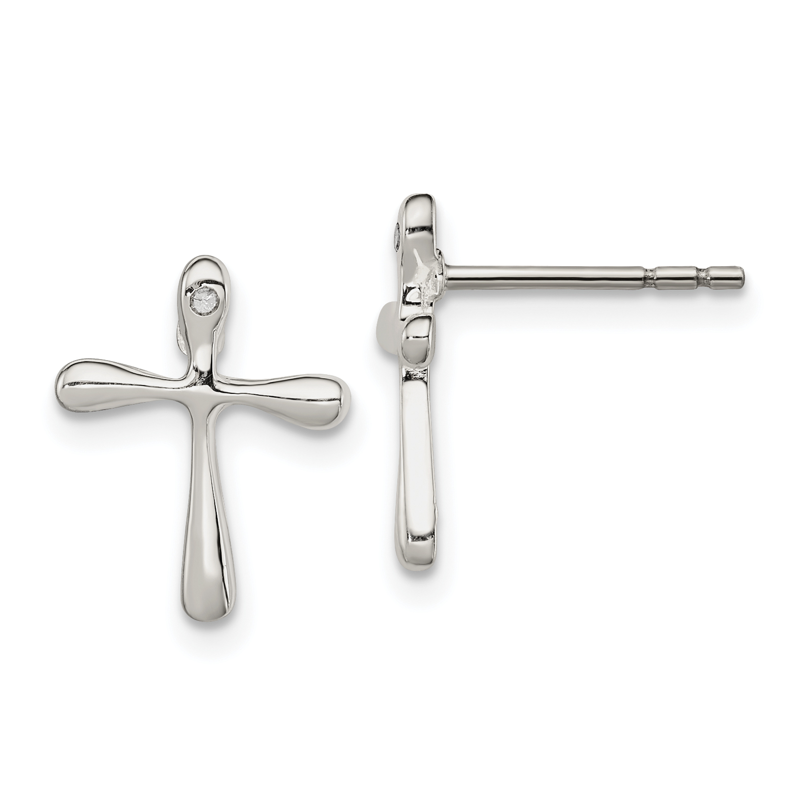 Sterling Silver Polished Diamond Cross Post Earrings (QE12933)