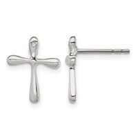 Sterling Silver Polished Diamond Cross Post Earrings view 1