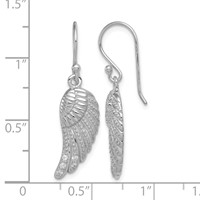 Sterling Silver RH-plated Polished Textured CZ Wings Dangle Earrings view 4