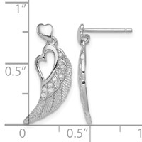 Sterling Silver Rhodium-plated Polished & Textured CZ Open Heart Wings Post Dangle Earrings view 4