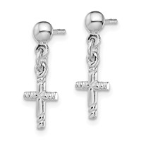 Sterling Silver Rhodium-plated Polished Cross Post Dangle Earrings view 2