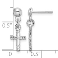 Sterling Silver Rhodium-plated Polished Cross Post Dangle Earrings view 4