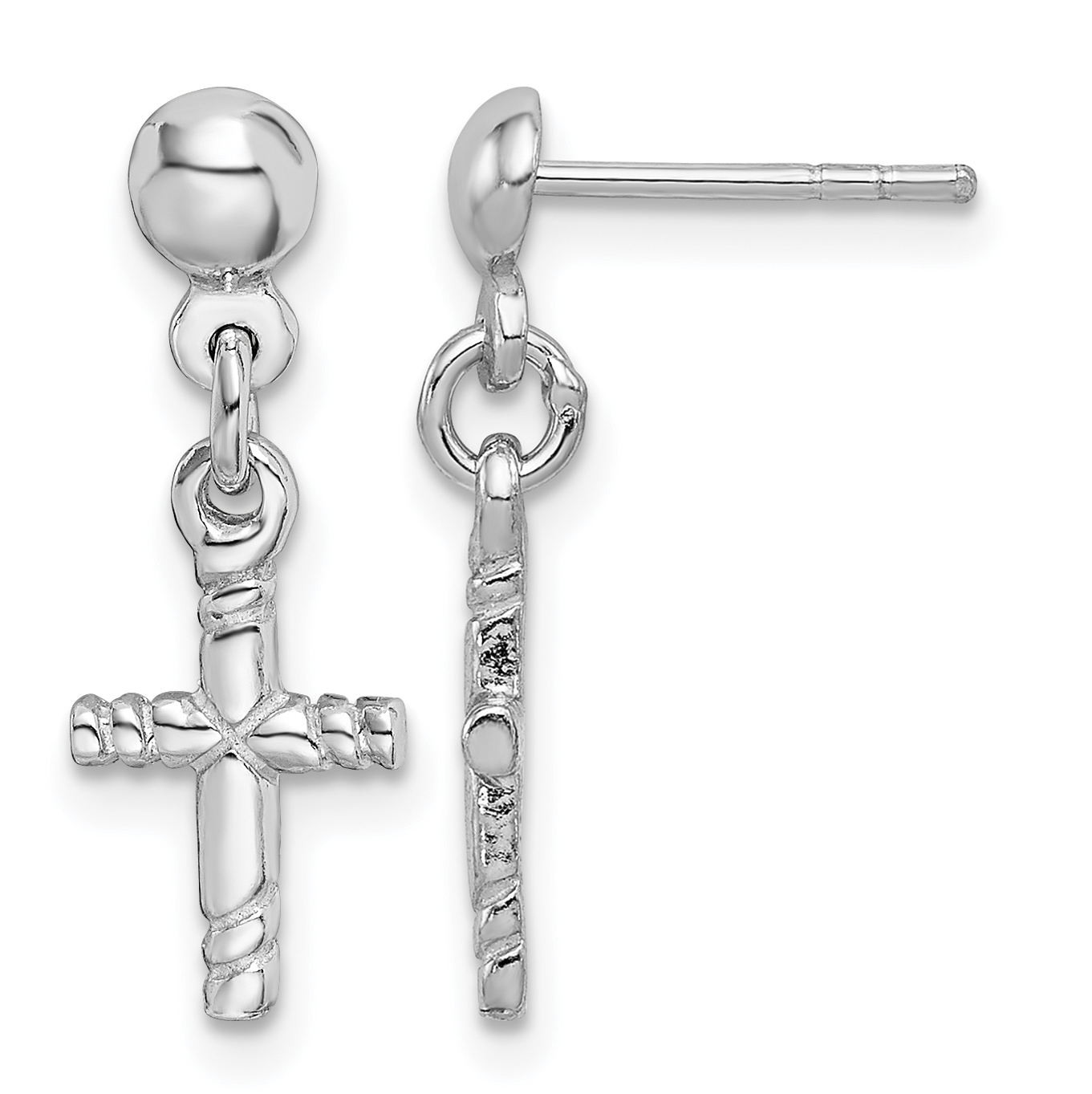 Sterling Silver Rhodium-plated Polished Cross Post Dangle Earrings (QE12941)