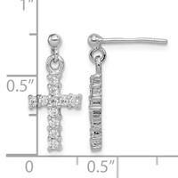Sterling Silver Rhodium-plated Polished CZ Cross Post Dangle Earrings view 4