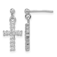Sterling Silver Rhodium-plated Polished CZ Cross Post Dangle Earrings view 1