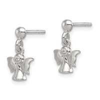 Sterling Silver Rhodium-plated Polished and Satin Angel Post Earrings view 2