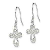Sterling Silver Polished Swirl Cross Dangle Earrings view 2