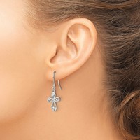 Sterling Silver Polished Swirl Cross Dangle Earrings view 3