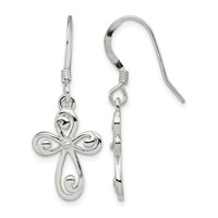Sterling Silver Polished Swirl Cross Dangle Earrings view 1