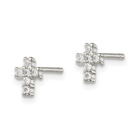 Sterling Silver Rhodium-plated Polished CZ Cross Post Earrings view 2