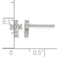 Sterling Silver Rhodium-plated Polished CZ Cross Post Earrings view 4