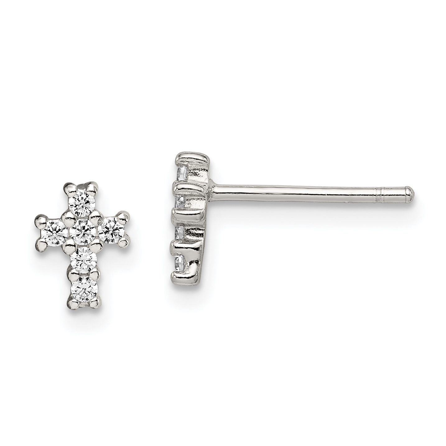 Sterling Silver Rhodium-plated Polished CZ Cross Post Earrings (QE12948)
