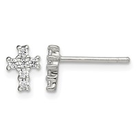 Sterling Silver Rhodium-plated Polished CZ Cross Post Earrings view 1