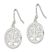 Sterling Silver Polished Round Tree Shepherd Hook Earrings view 2