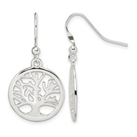 Sterling Silver Polished Round Tree Shepherd Hook Earrings view 1