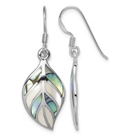 Sterling Silver Rhodium Leaf Mop and Abalone Dangle Earrings view 1