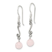 Sterling Silver Polished & Antiqued Rose Quartz Swirl Dangle Earrings view 2