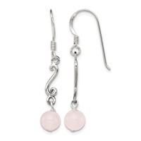 Sterling Silver Polished & Antiqued Rose Quartz Swirl Dangle Earrings view 1