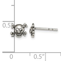 Sterling Silver Polished and Antiqued Skull Post Earrings view 4