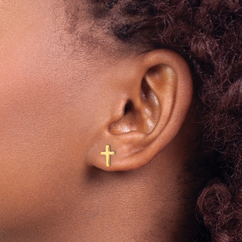 Sterling Silver Gold-tone Polished Latin Cross Post Earrings (QE12964GP)