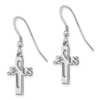Sterling Silver Rhodium-plated Polished Jesus Cross Dangle Earrings view 2