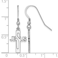 Sterling Silver Rhodium-plated Polished Jesus Cross Dangle Earrings view 4