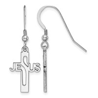 Sterling Silver Rhodium-plated Polished Jesus Cross Dangle Earrings view 1
