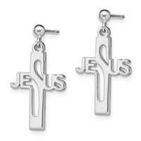 Sterling Silver Rhod-plated Polished Jesus Cross Post Dangle Earrings view 2