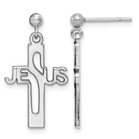 Sterling Silver Rhod-plated Polished Jesus Cross Post Dangle Earrings view 1