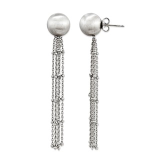 Sterling Silver 1 ball Dangle Chain Rhodium Earrings