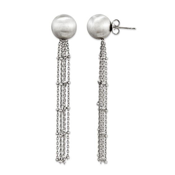 Sterling Silver 1 ball Dangle Chain Rhodium Earrings
