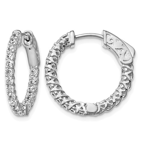 Sterling Shimmer Sterling Silver Rhodium-plated 38 Stone 1.75mm CZ in and Out Round Hinged Hoop Earrings