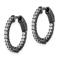 Sterling Shimmer Black Rhodium-plated 38 Stone 1.75mm CZ in and Out Round Hinged Hoop Earrings view 2