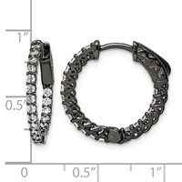 Sterling Shimmer Black Rhodium-plated 38 Stone 1.75mm CZ in and Out Round Hinged Hoop Earrings view 4