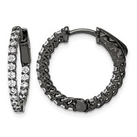 Sterling Shimmer Black Rhodium-plated 38 Stone 1.75mm CZ in and Out Round Hinged Hoop Earrings view 1