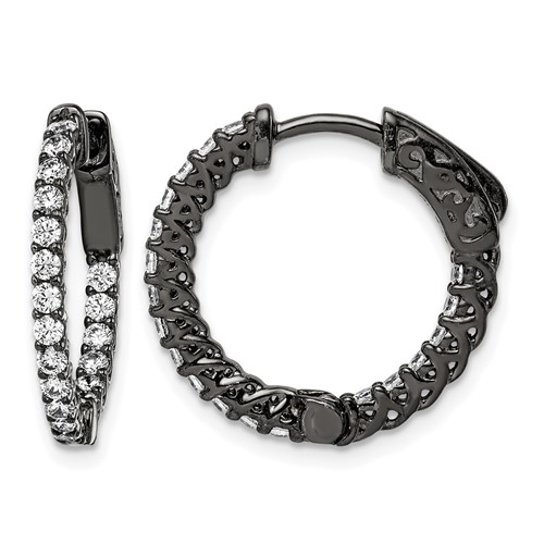 Sterling Shimmer Black Rhodium-plated 38 Stone 1.75mm CZ in and Out Round Hinged Hoop Earrings