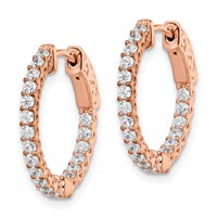 Sterling Shimmer Sterling Silver Rose-tone Rose Gold-plated 38 Stone 1.75mm CZ in and Out Round Hinged Hoop Earrings view 2