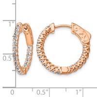 Sterling Shimmer Sterling Silver Rose-tone Rose Gold-plated 38 Stone 1.75mm CZ in and Out Round Hinged Hoop Earrings view 4