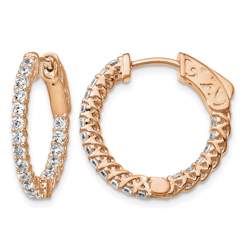 Sterling Shimmer Sterling Silver Rose-tone Rose Gold-plated 38 Stone 1.75mm CZ in and Out Round Hinged Hoop Earrings