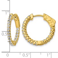 Sterling Shimmer Sterling Silver Gold-tone Flash Gold-plated 38 Stone 1.75mm CZ in and Out Round Hinged Hoop Earrings view 4