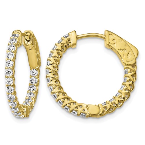 Sterling Shimmer Sterling Silver Gold-tone Flash Gold-plated 38 Stone 1.75mm CZ in and Out Round Hinged Hoop Earrings