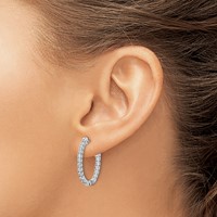 Sterling Shimmer Sterling Silver Rhodium-plated 36 Stone 1.7mm CZ in and Out Oval Hinged Hoop Earrings view 3